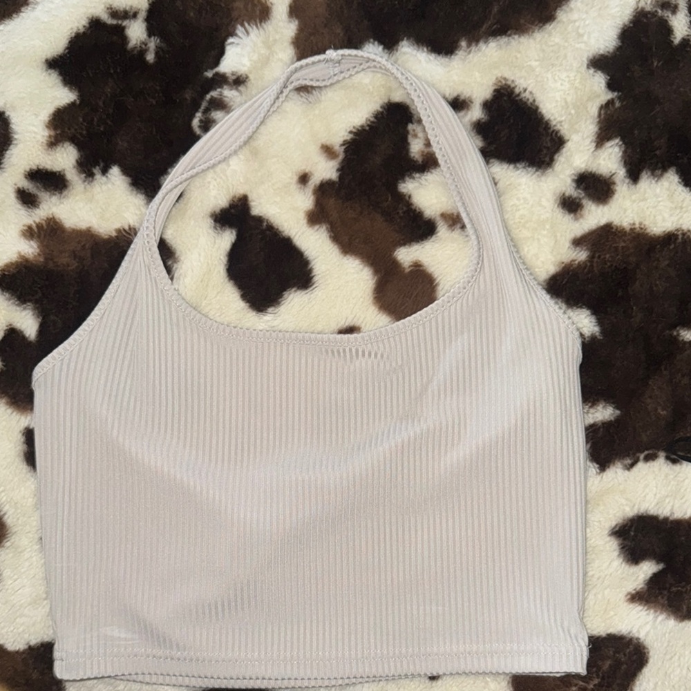 Ribbed Halter Crop Top in Light Gray women